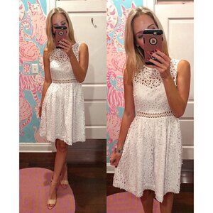 LILLY PULITZER Alivia Eyelet Fit & Flare Dress in White Size US 0